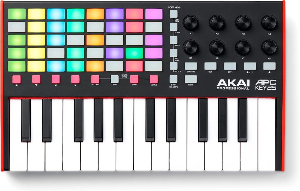 AKAI Professional APC Key 25 MK2 - 25-Key USB MIDI Keyboard Controller for Clip Launching with Ableton Live Lite, 40 RGB Pads and 8 Rotary Knobs