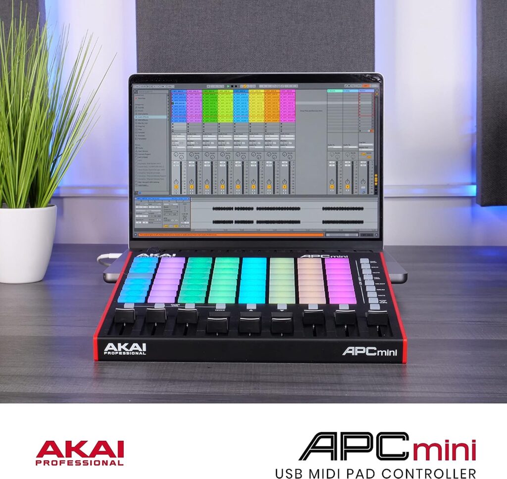 AKAI Professional APC Mini MK2 - USB MIDI Pad Controller for Clip Launching with Ableton Live Lite, 64 RGB Pads, Drum and Note Mode and MIDI Mixer AKAI Professional APC Mini MK2 - USB MIDI Pad Controller for Clip Launching with Ableton Live Lite, 64 RGB Pads, Drum and Note Mode and MIDI Mixer