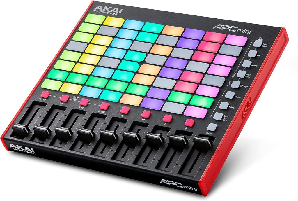 AKAI Professional APC Mini MK2 - USB MIDI Pad Controller for Clip Launching with Ableton Live Lite, 64 RGB Pads, Drum and Note Mode and MIDI Mixer AKAI Professional APC Mini MK2 - USB MIDI Pad Controller for Clip Launching with Ableton Live Lite, 64 RGB Pads, Drum and Note Mode and MIDI Mixer
