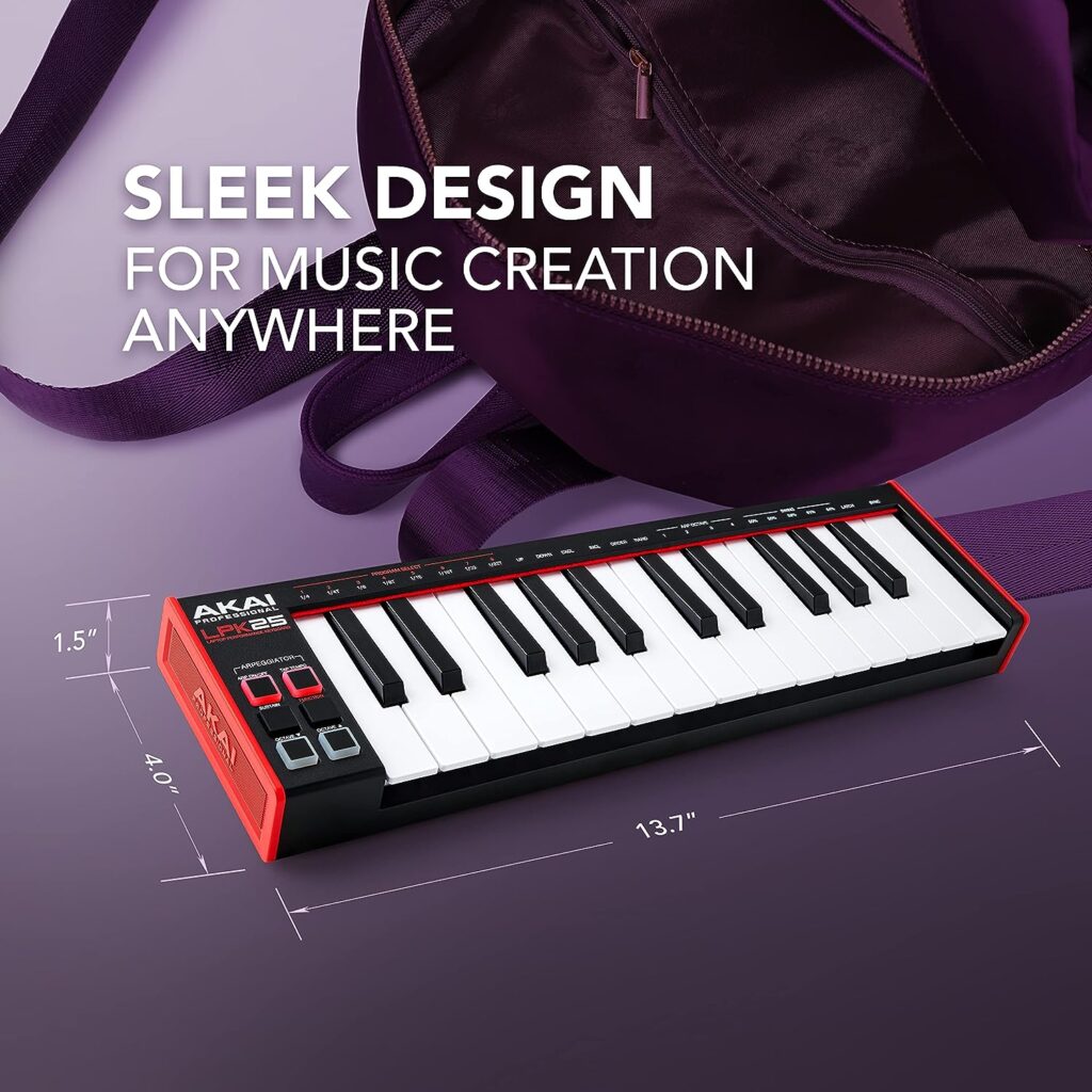 AKAI Professional LPK25 - USB MIDI Keyboard Controller with 25 Responsive Synth Keys for Mac and PC, Arpeggiator and Music Production Software