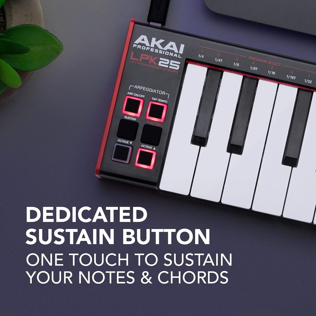 AKAI Professional LPK25 - USB MIDI Keyboard Controller with 25 Responsive Synth Keys for Mac and PC, Arpeggiator and Music Production Software