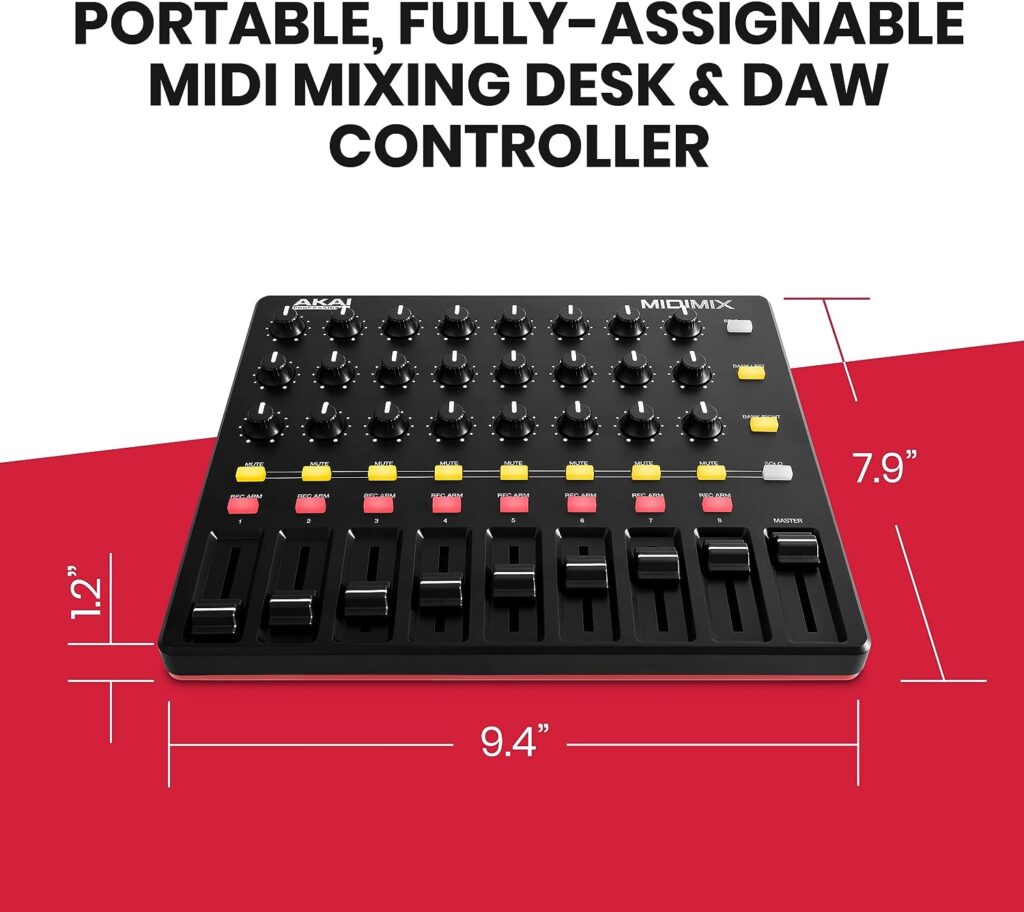 AKAI Professional MIDImix - USB MIDI Controller Mixer with Assignable Faders  Master Fader, 24 Knobs and 16 Buttons, 1 to 1 Mapping With Ableton Live