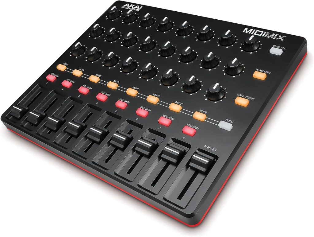 AKAI Professional MIDImix - USB MIDI Controller Mixer with Assignable Faders  Master Fader, 24 Knobs and 16 Buttons, 1 to 1 Mapping With Ableton Live
