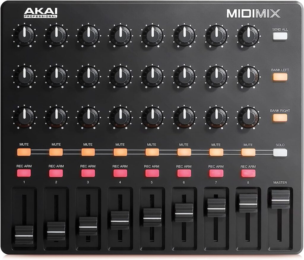 AKAI Professional MIDImix - USB MIDI Controller Mixer with Assignable Faders  Master Fader, 24 Knobs and 16 Buttons, 1 to 1 Mapping With Ableton Live