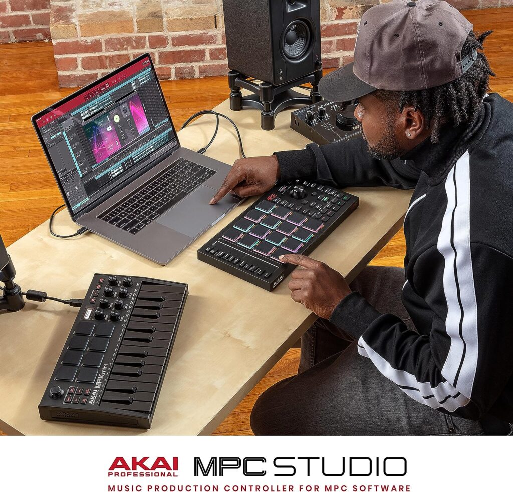 Akai Professional MPC Studio MIDI Controller Beat Maker with 16 Velocity Sensitive RGB Pads, Full MPC 2 Software, assignable Touch Strip  LCD Display