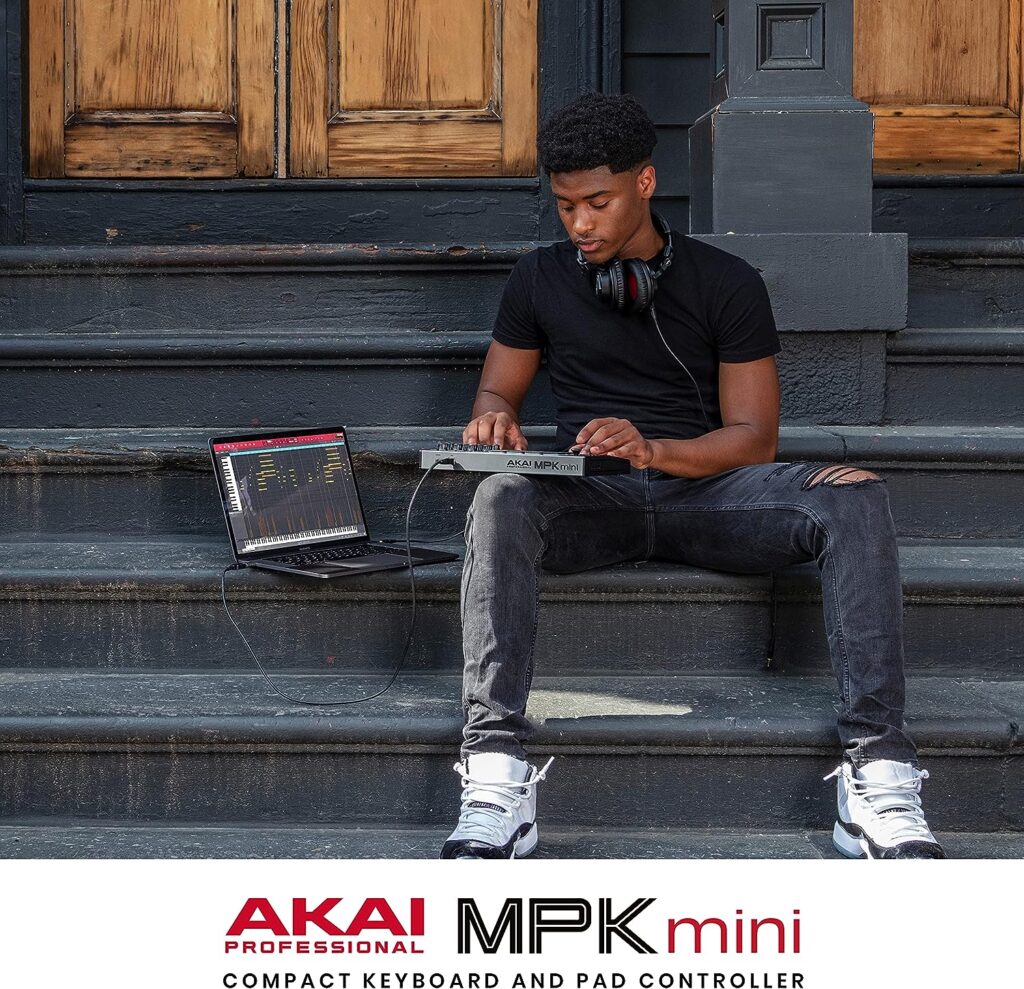AKAI Professional MPK Mini MK3 - 25 Key USB MIDI Keyboard Controller With 8 Backlit Drum Pads, 8 Knobs and Music Production Software Included (Grey)