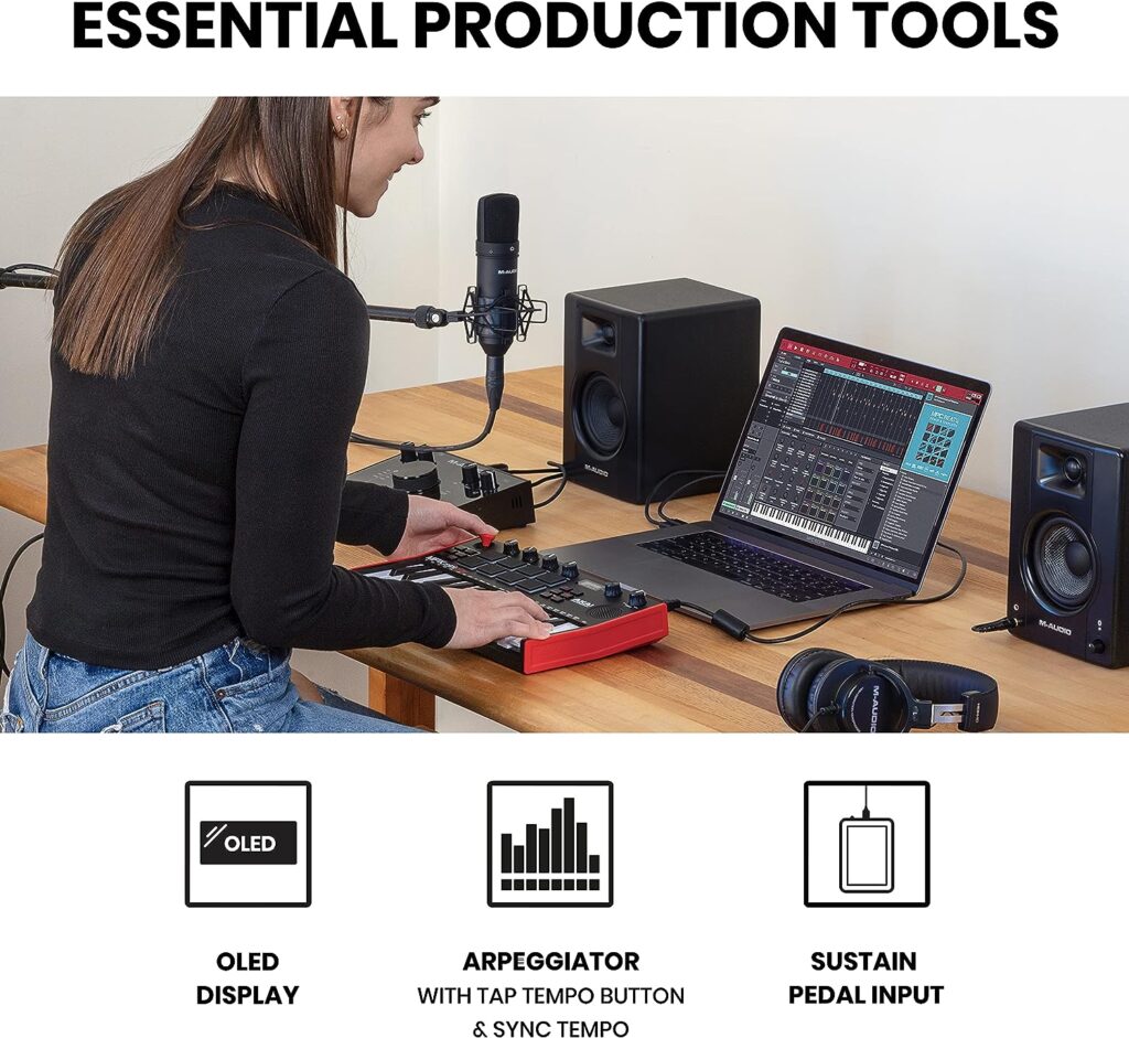 AKAI Professional MPK Mini Play MK3 - MIDI Keyboard Controller with Built in Speaker and Sounds Plus Dynamic Keybed, MPC Pads and Software Suite,Black