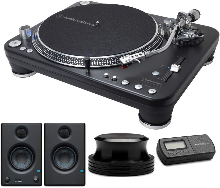 Audio-Technica ATLP1240USBXP Professional DJ Turntable Bundle with Eris-3.5-Inch Studio Monitor, Knox Stabilizer and Stylus Scale (4 Items)