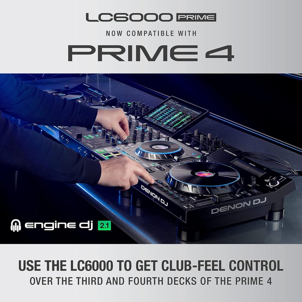 Denon DJ PRIME 4 - 4 Deck Standalone Smart DJ Console / Serato DJ Controller with Built In 4 Channel Digital Mixer and 10-Inch Touchscreen