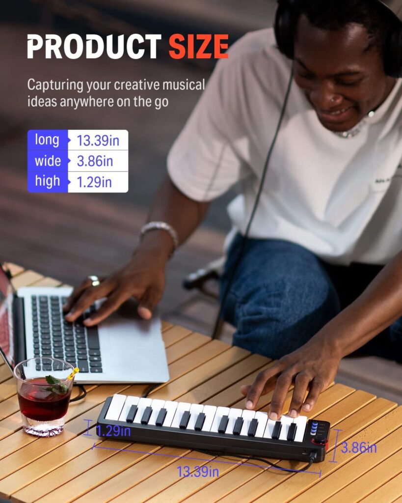 Donner Mini MIDI Keyboard, N-25 25 Key MIDI Controlle with Velocity-Sensitive Mini KeysLight-up Rocker and Music Production Software Included, Small MIDI Keyboard with 40 Free Courses