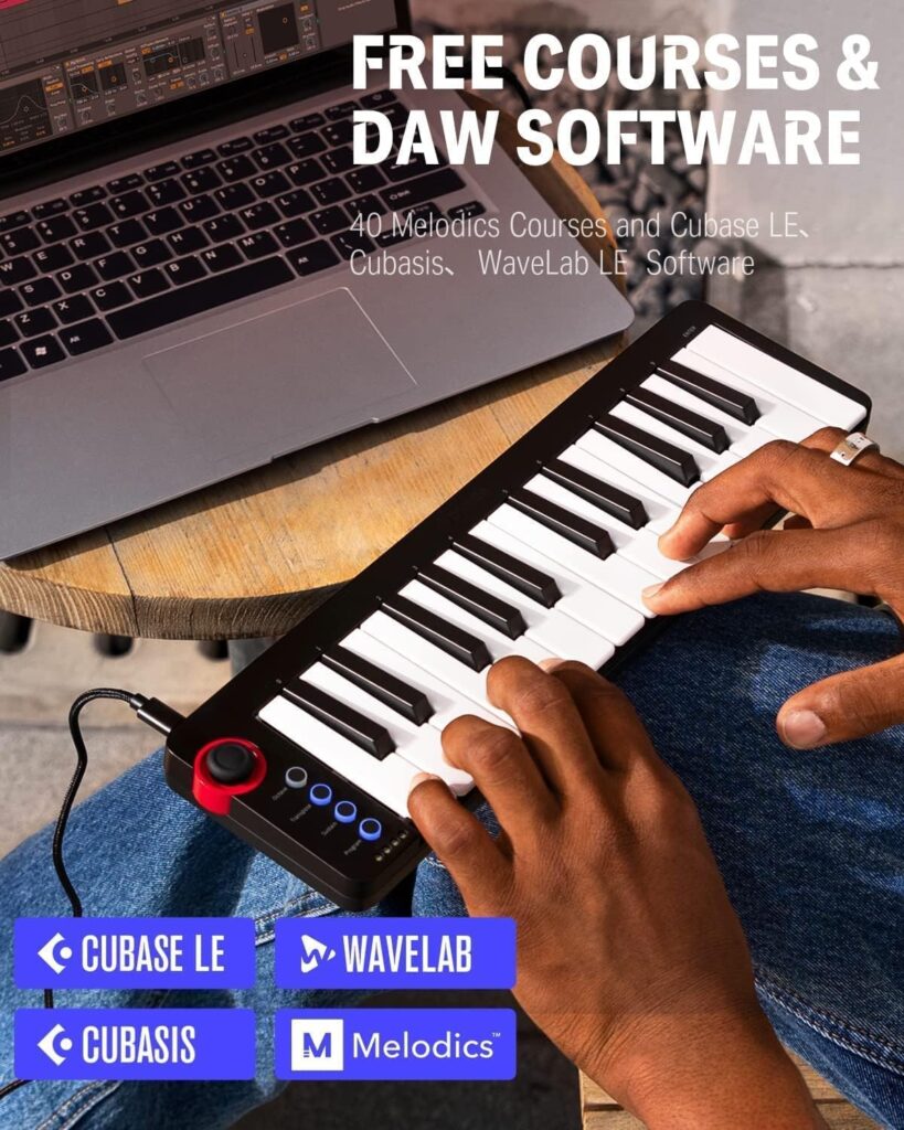 Donner Mini MIDI Keyboard, N-25 25 Key MIDI Controlle with Velocity-Sensitive Mini KeysLight-up Rocker and Music Production Software Included, Small MIDI Keyboard with 40 Free Courses