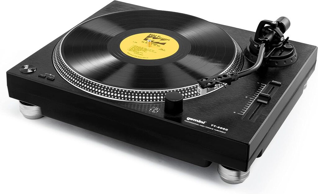 Gemini Sound TT-4000 Professional Direct-Drive DJ Turntable, High Torque, 3 Speeds Vinyl Record Player, Switchable Phono Preamp, Variable Pitch Control, Die-Cast Aluminum Platter, USB Audio Interface