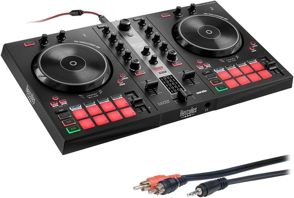 Hercules DJ Control Inpulse 300 2-Deck USB DJ Controller for Serato DJ Lite and DJUCED Bundle with 6 Comprehensive Standard Series 3.5mm Stereo Mini Plug to 2 RCA Plugs Audio Cable