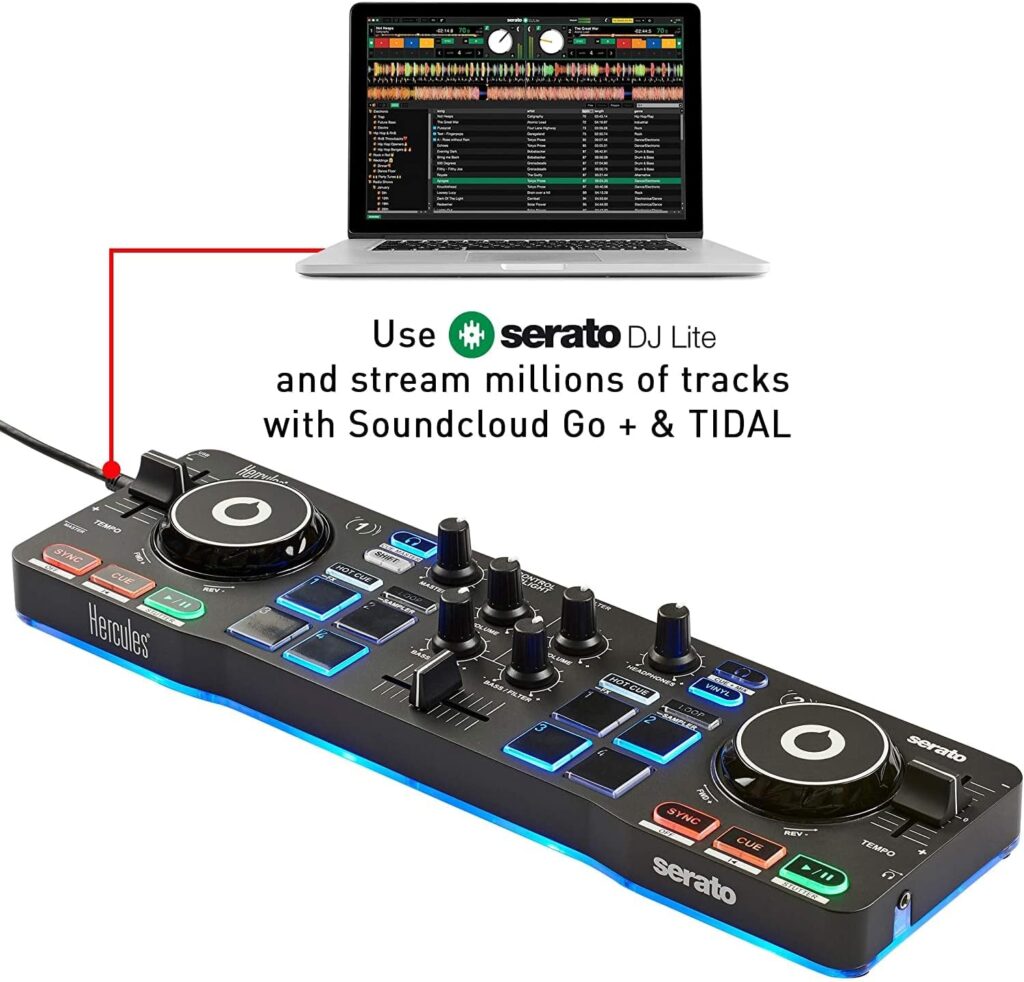 Hercules DJ DJControl Starlight | Pocket USB DJ Controller with Serato DJ Lite, Touch-Sensitive Jog Wheels, Built-in Sound Card and Built-in Light Show