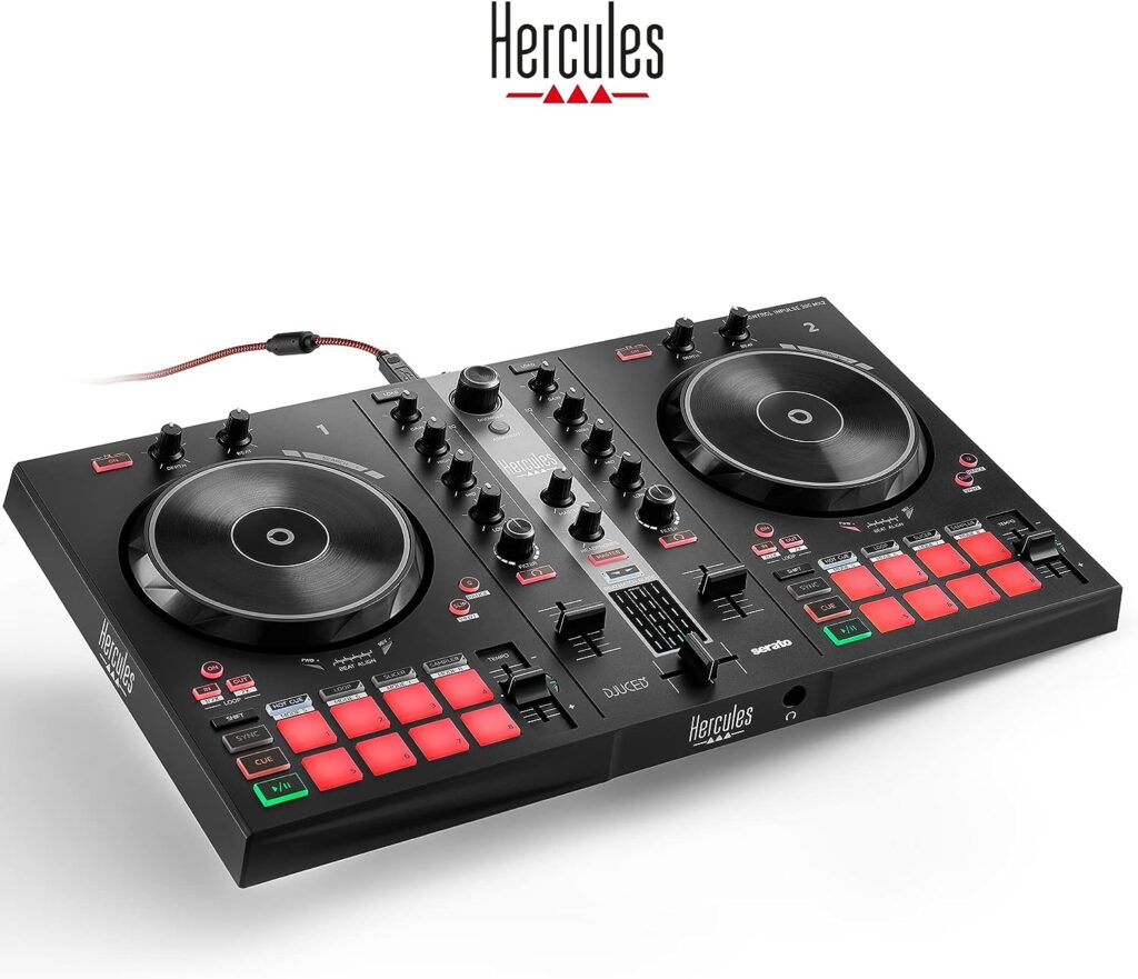 Hercules DJControl Inpulse 300 MK2 – USB DJ controller – 2 decks with 16 pads and built-in sound card – DJ software and tutorials included
