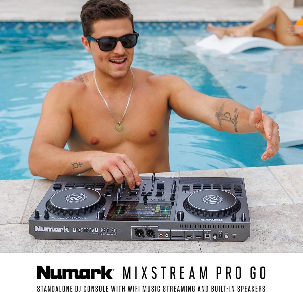 Numark Mixstream Pro Go - Standalone DJ Controller with Battery, DJ Mixer, Speakers, Amazon Music Unlimited, WiFi, Touchscreen, Works with Serato DJ