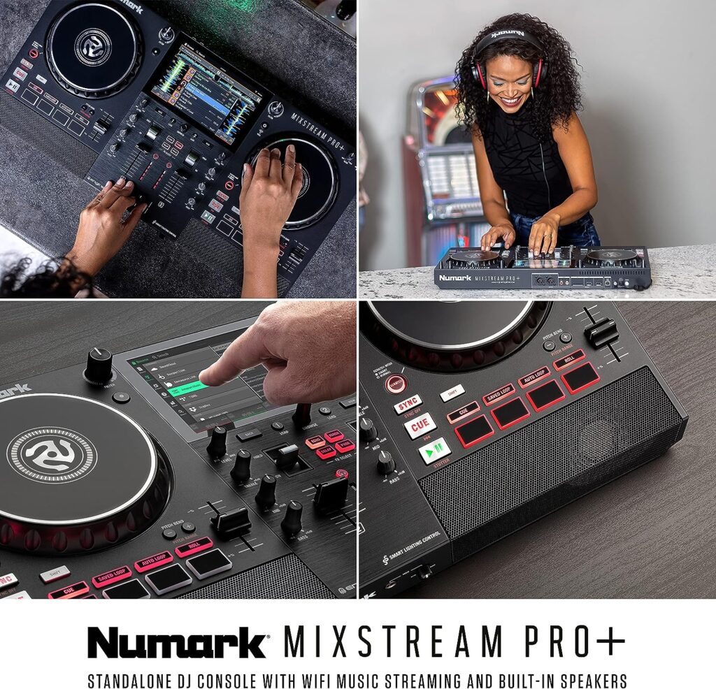 Numark Mixstream Pro+ Standalone DJ Controller, Amazon Music Unlimited Streaming, Mixer, Touchscreen, WiFi, Speakers, works with Serato  Virtual DJ