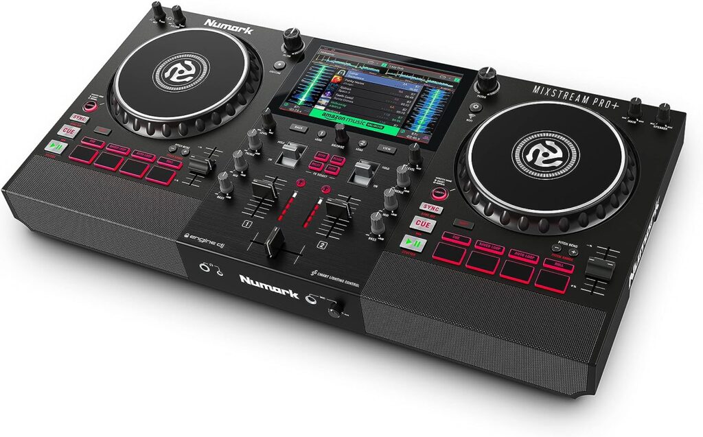 Numark Mixstream Pro+ Standalone DJ Controller, Amazon Music Unlimited Streaming, Mixer, Touchscreen, WiFi, Speakers, works with Serato  Virtual DJ