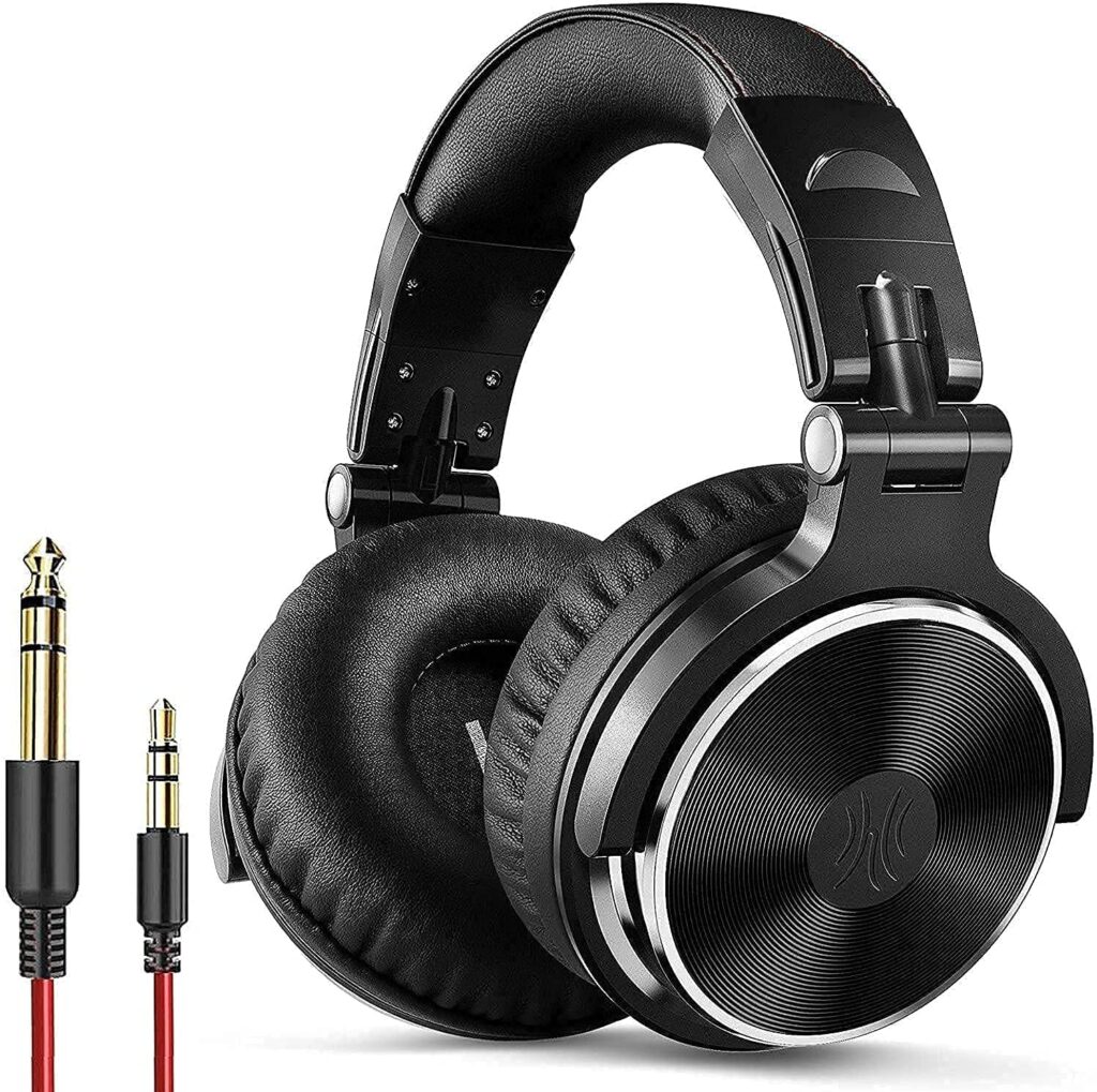 OneOdio Wired Over Ear Headphones Studio Monitor  Mixing DJ Stereo Headsets with 50mm Neodymium Drivers and Additional 3.5mm Audio Cable with Mic and On Off Button (3.9ft)