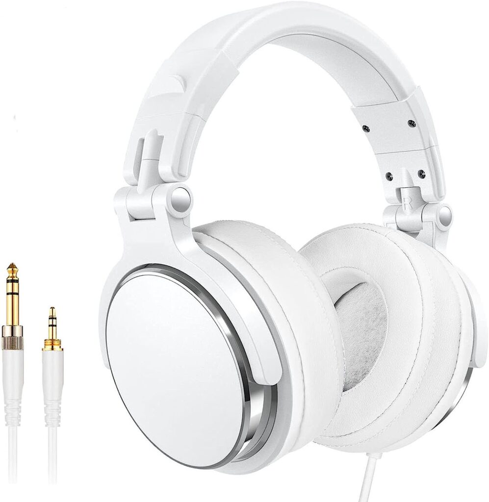 Over-Ear Headphones, Wired Foldable Headsets with 50mm Neodymium Drivers and Stereo Sound, Powerful Bass Headphones with Protein Memory Foam Ear Pads for Electric Drum Piano Guitar AMP (Silver)