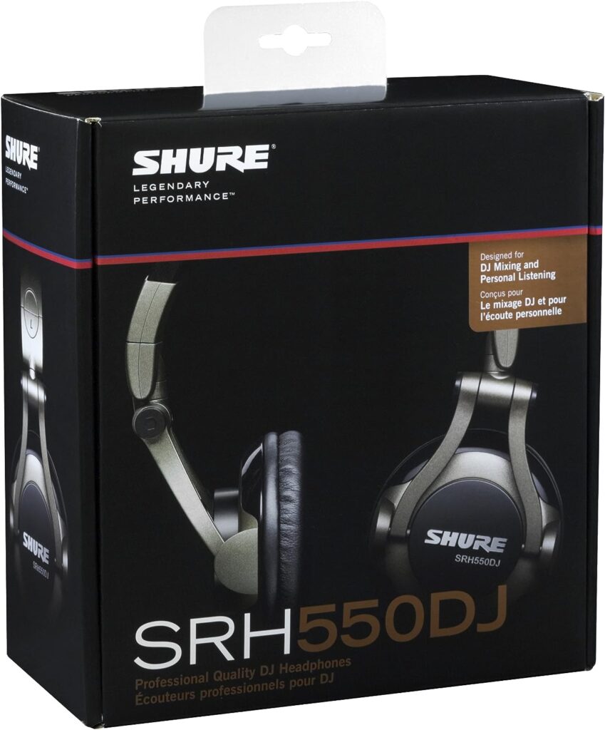 Shure SRH550DJ Professional Quality DJ Headphones - Full Range Audio Performance, 50mm Dynamic Drivers Deliver Enhanced Bass, Padded Ear Cups Swivel 90 Degrees for Easy One-Ear Placement